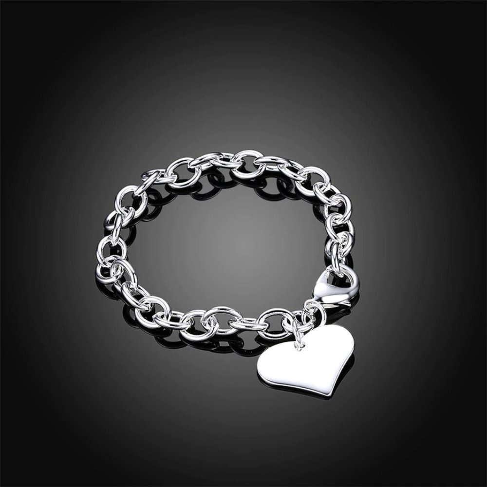 925 Silver Heart Chain Link Bracelet - Picture 3 of 10
